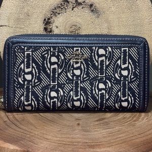 COACH Flocked Chain Print Leather & Velveteen Accordion Zip Wallet